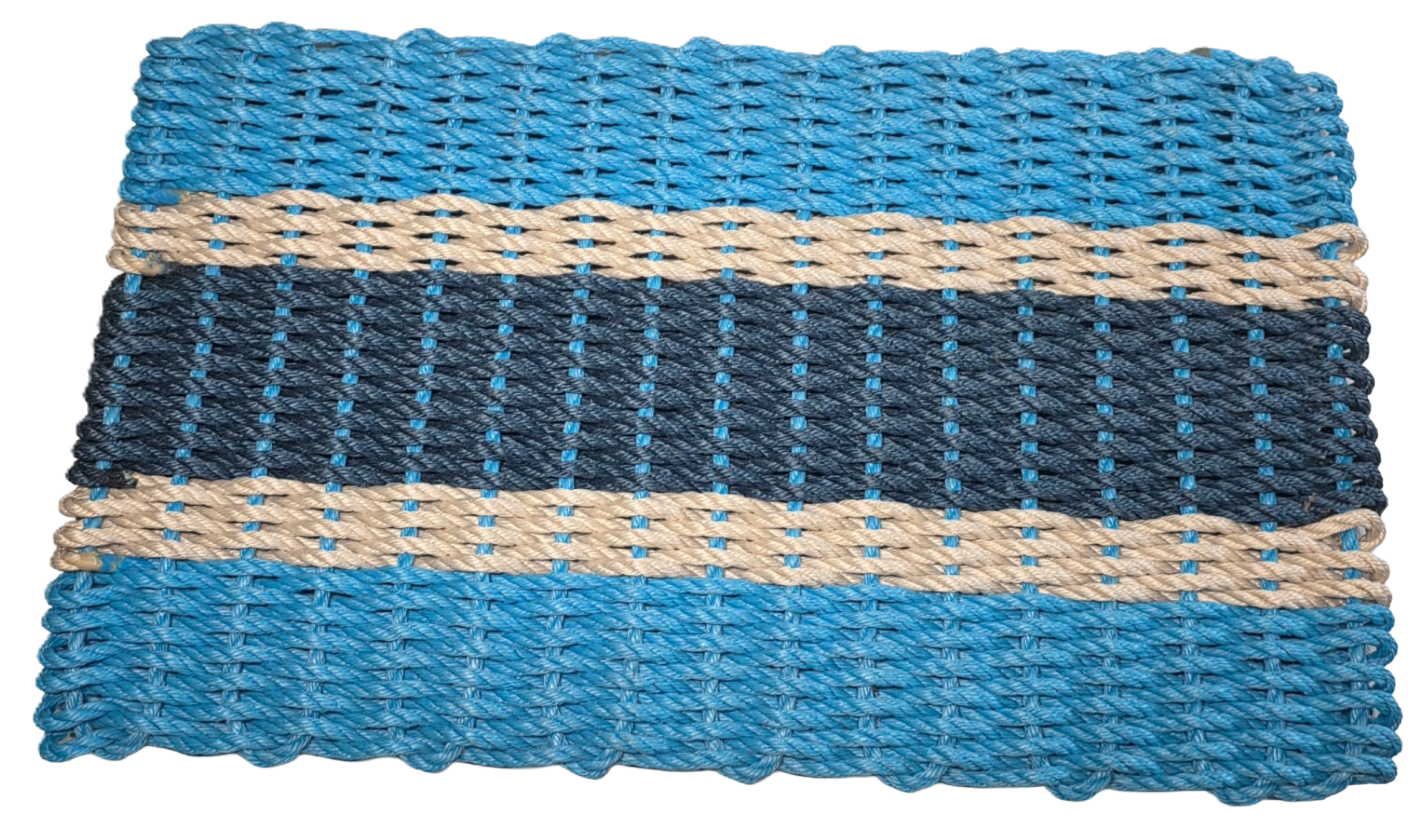 Handwoven Lobster Rope Doormat– #925 Lt Blue-Lt Tan-Navy
